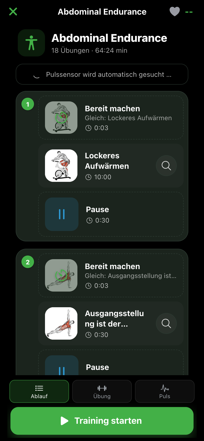 Cardioletix — Trainingsablauf